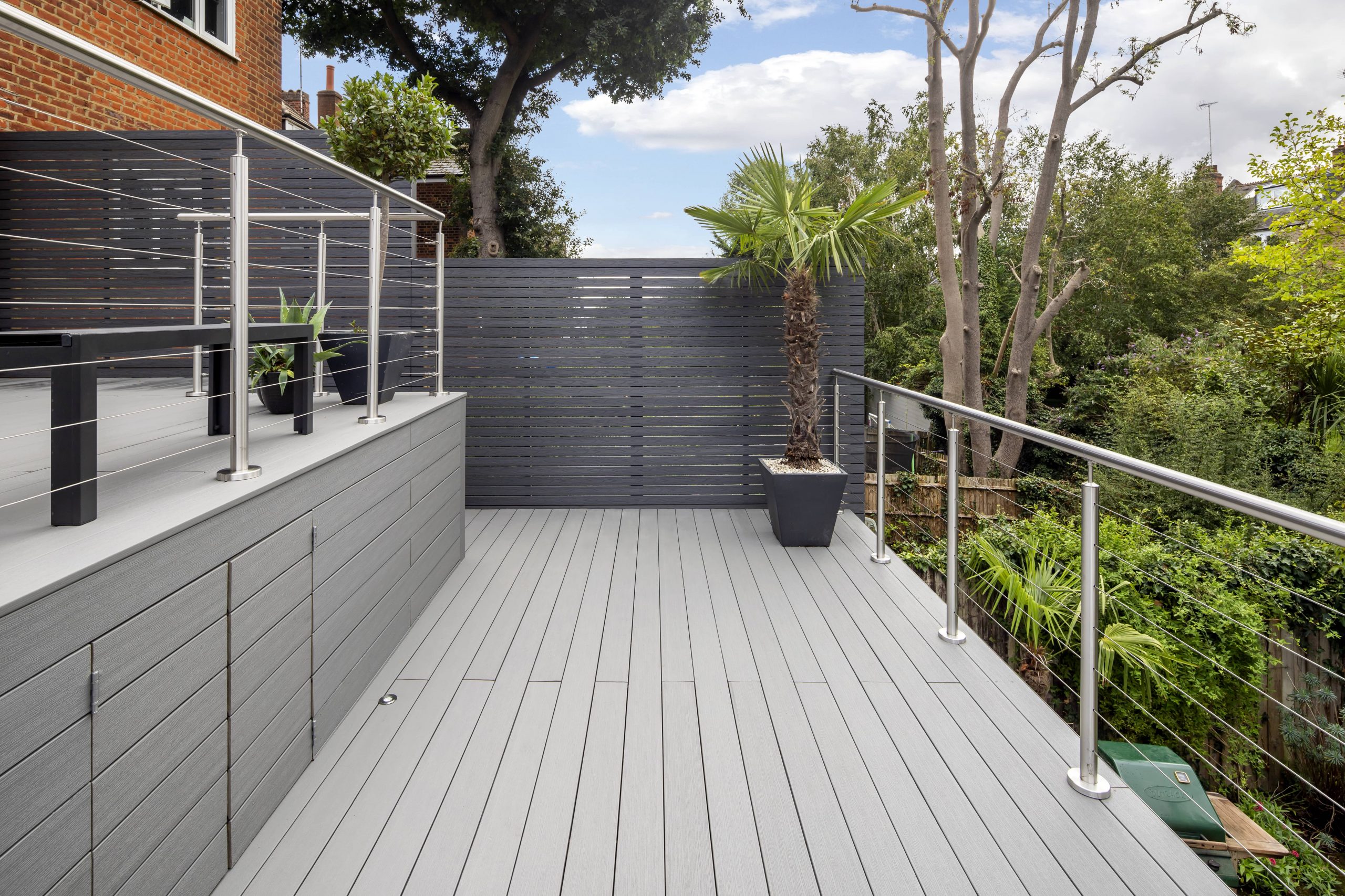 grey composite millboard decking with grey composite screens